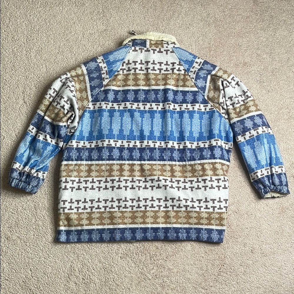 Reversible Geometric Patterned Jacket in Blue and Brown - Picture 2 of 5